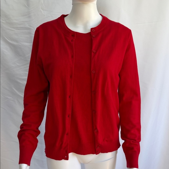 J.Crew Classic Cardigan & Shell Sweater Set - Rich Red - Size M - Picture 2 of 11